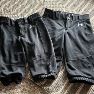2 pairs girls Under Armour Black softball Pants with Elastic Ankles